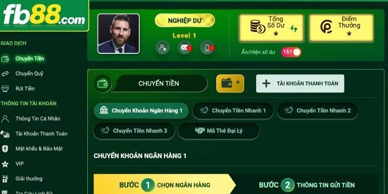 Quy trình nạp tiền FB88 qua ngân hàng siêu dễ